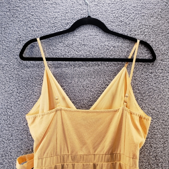 The Good Jane Yellow Linen Blend Summer Adj. Spagetti Strap Wrap Dress Sz L - Picture 11 of 14